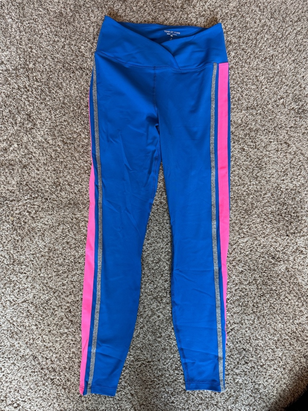 Year of Ours Royal Blue Kids Leggings with Pink Side Panels